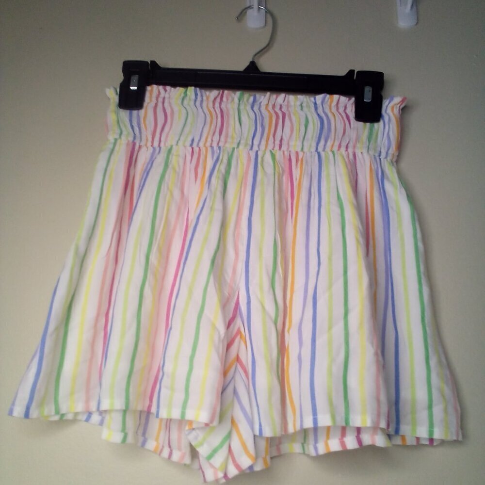 Cabana by Crown & Ivy Shorts Women S Pull On Elastic Waist Rainbow Stripe